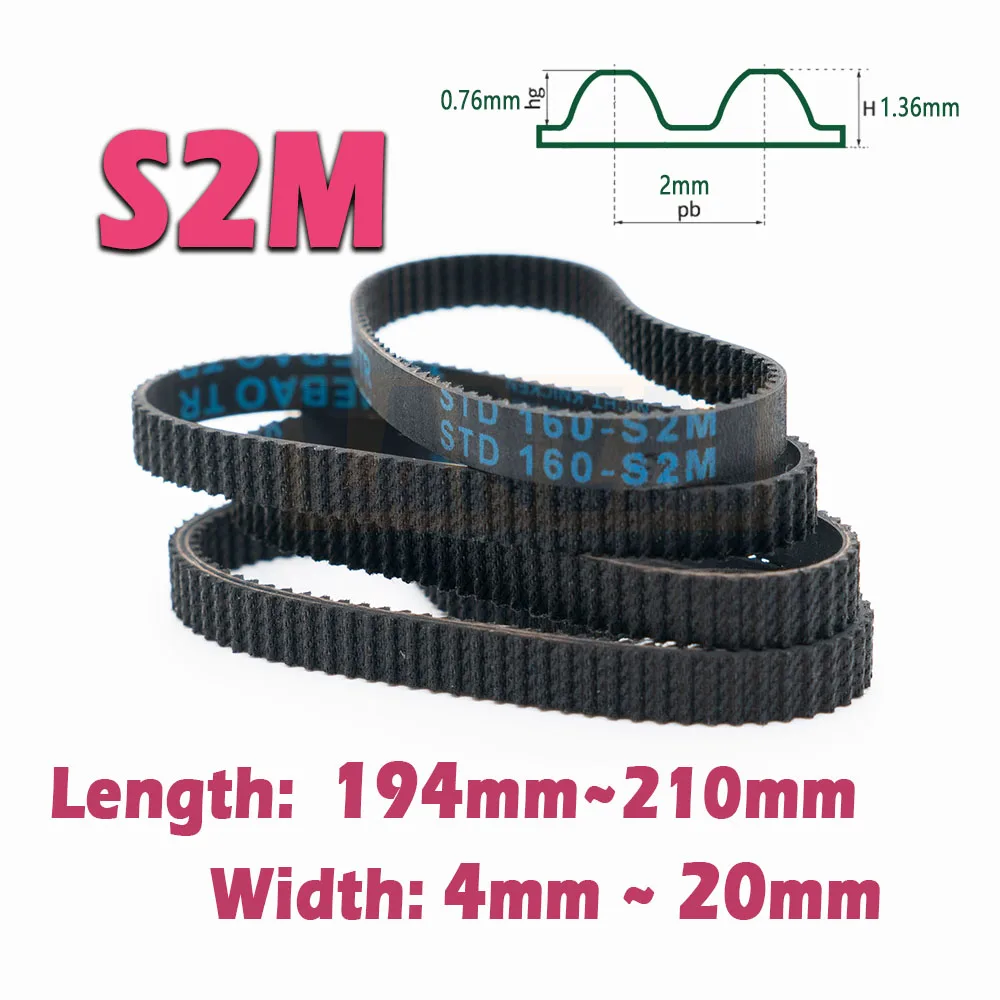 

S2M Timing Belt Length 194~210mm Closed Loop Rubber Belt Width 4~20mm Length 194 196 198 200 202 204 206 208 210mm 2M CNC Drive