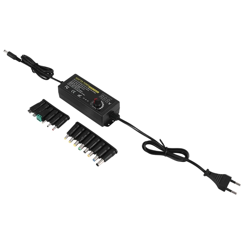 محول طاقة قابل للتعديل مع شاشة ليد فولطية ، مزود طاقة عالمي ، قابس أوروبي ، ارتفاع-24 فولت 3A 72 واط ، تيار متناوب إلى تيار مستمر 3 فولت-24 فولت