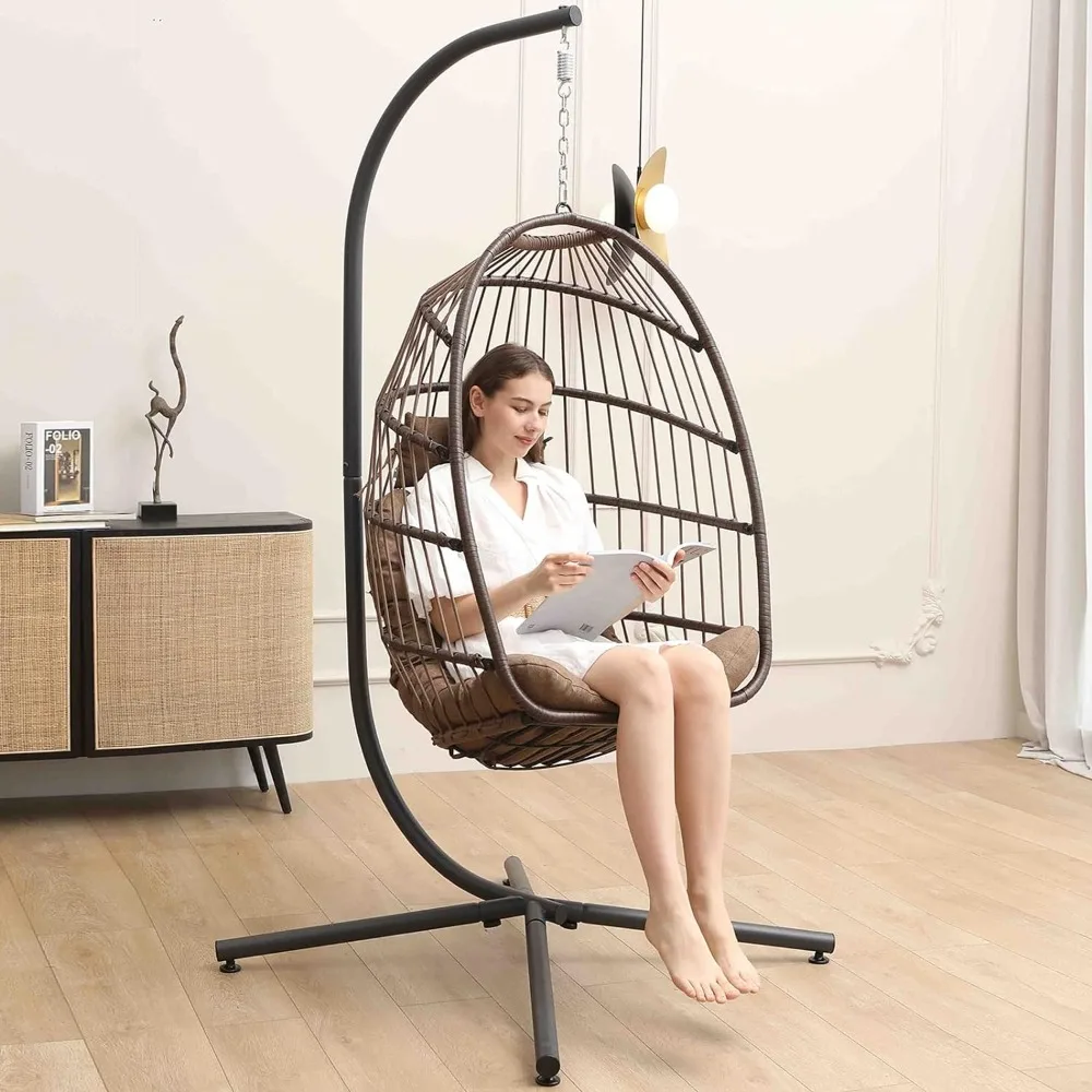 

Outdoors Chairwith Stand, Egg Swing Hammock Chair with Stand, Wicker Egg Chair with Cushion Headrest, Outdoor Egg Chairs