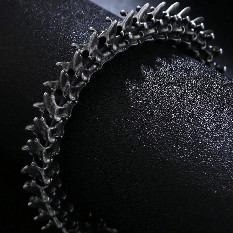 1PC Men's Fashion Hip Hop Style Dark Gothic Dragon Spine Zinc Alloy PU Leather Bracelet