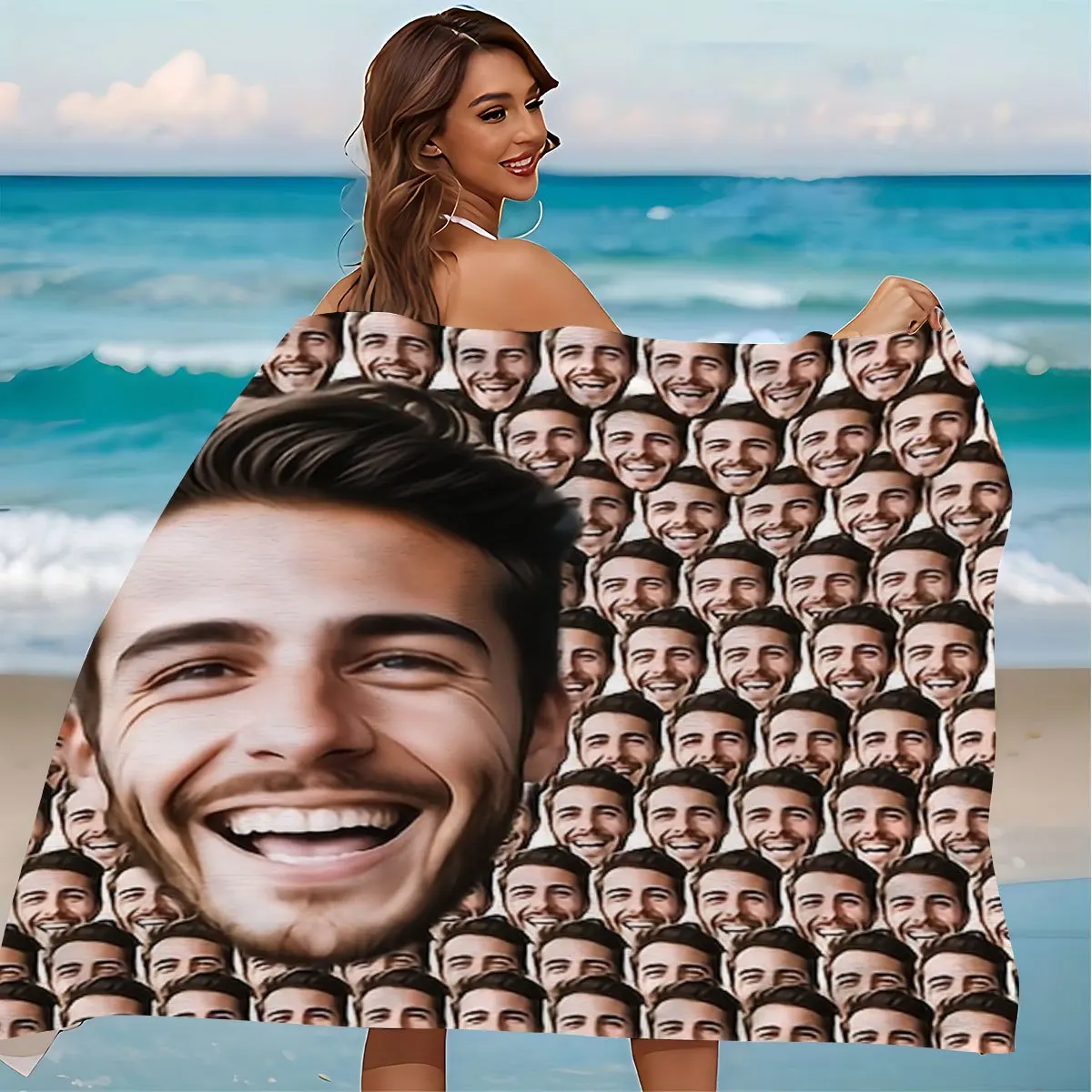 Personalized Photo/Text Beach Towel - Custom Photo Pool Towel Blanket, Suitable for Uploading Personal Photos as a Unique Gift