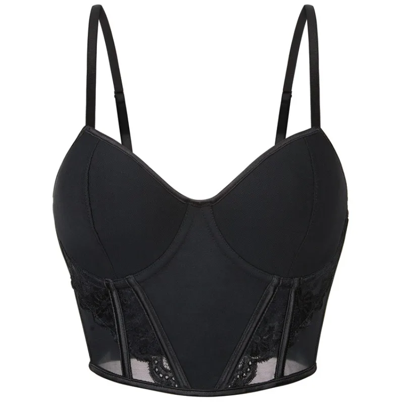 

Sexy Mesh Bustier Crop Top Women Breathable Strap Corset with Cup Boned Fashion Body Shape corset mujer para vestir