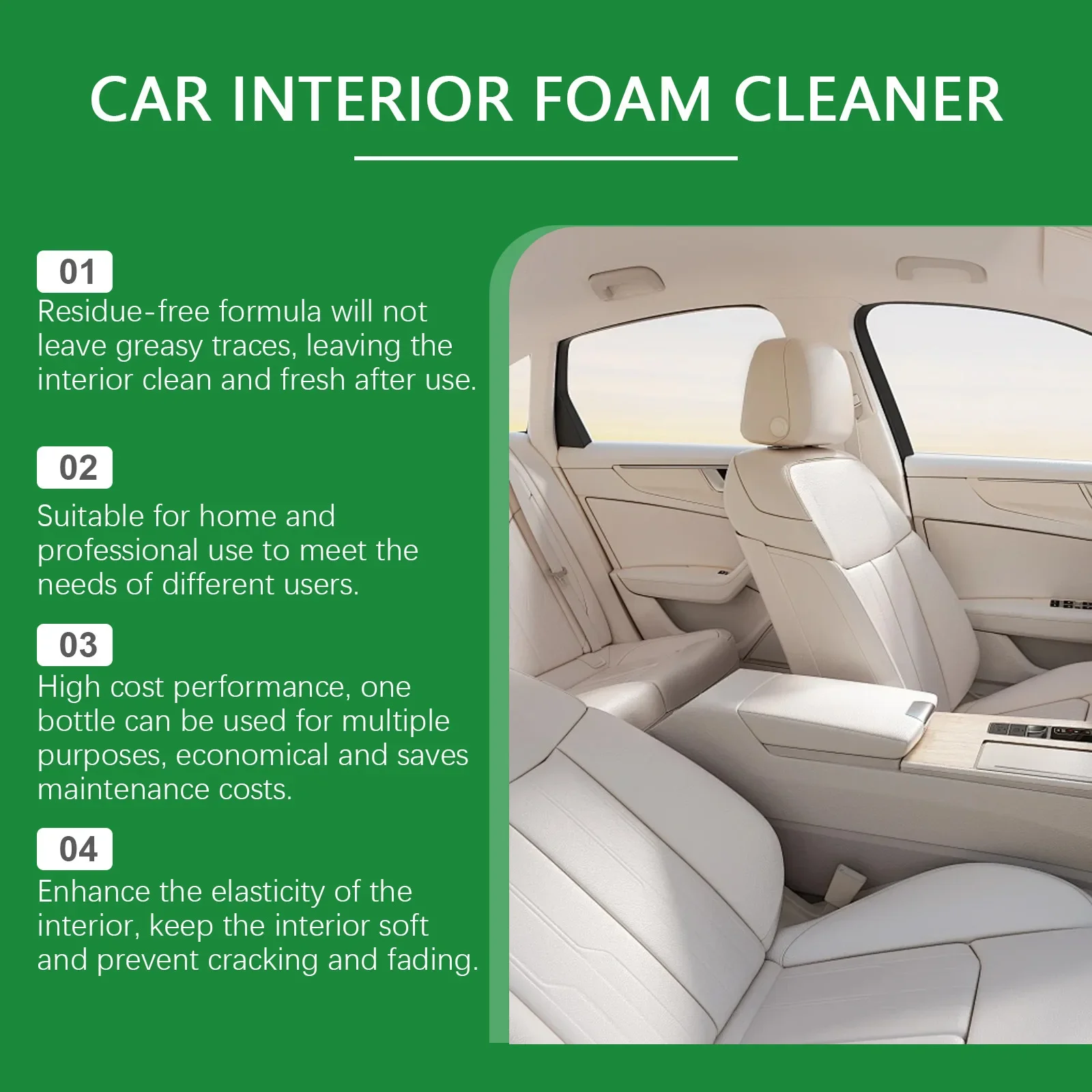 Car Interior Foam Cleaner, Seat Leather Foam No-washing Decontamination Ceiling Refurbishment Agent