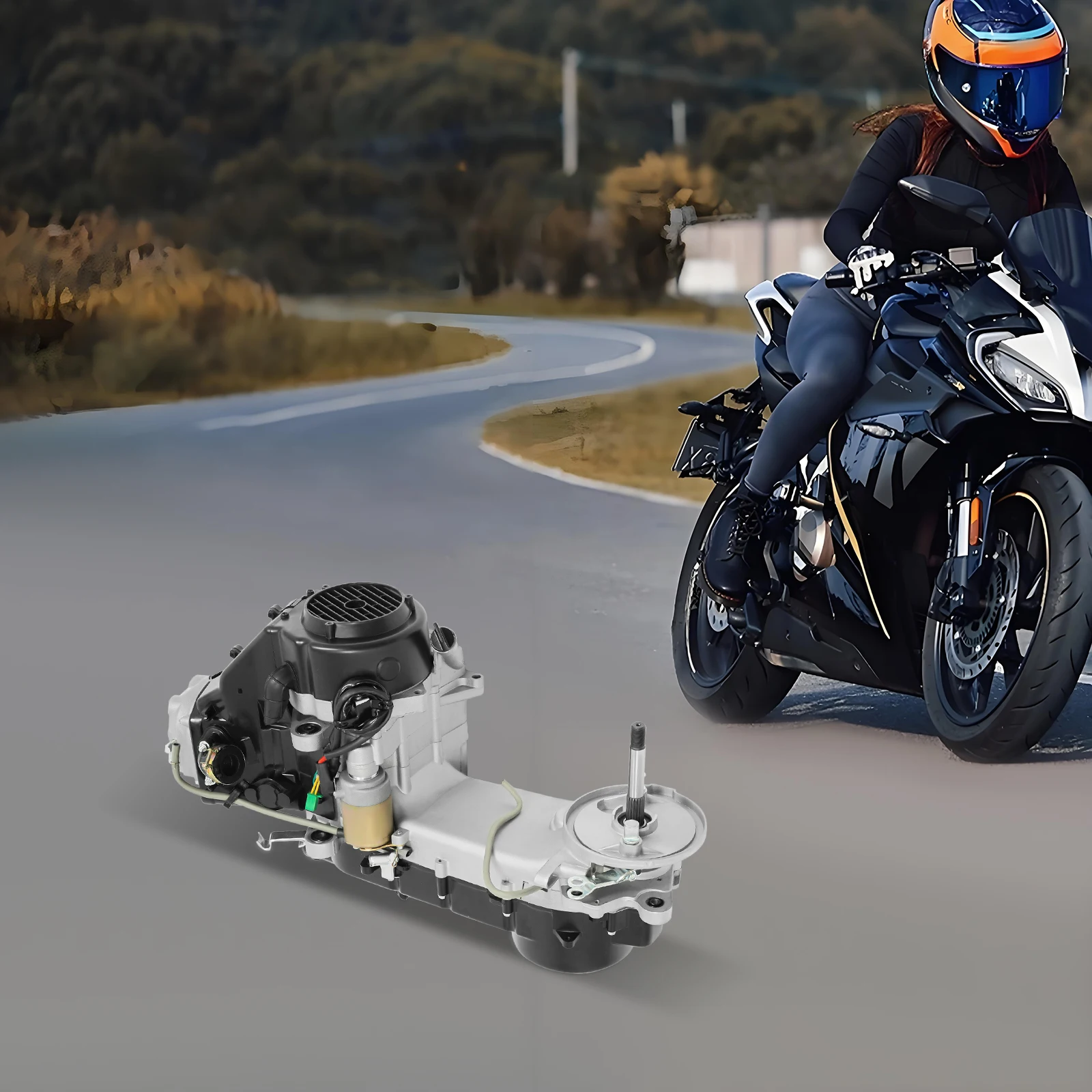 4-stroke 150CC CVT Engine Long Case Scooter Motor Kit 1400W Electric/Kick Start Engine for GY6 125CC-150CC Drive Vehicles