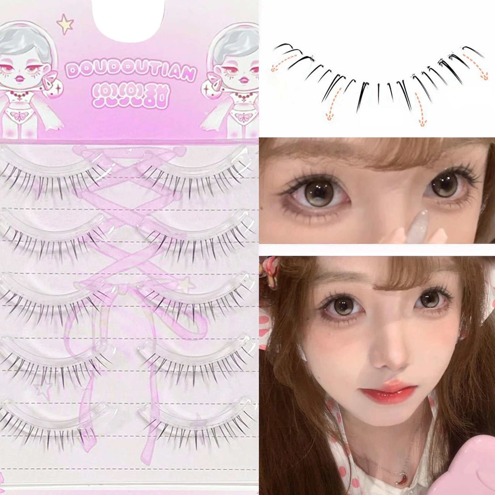 Kpopつけまつげ U字型 7-12mmミックス フルストリップ ブラック Cカール 0.05mmファイバーまつげ ステージ撮影用