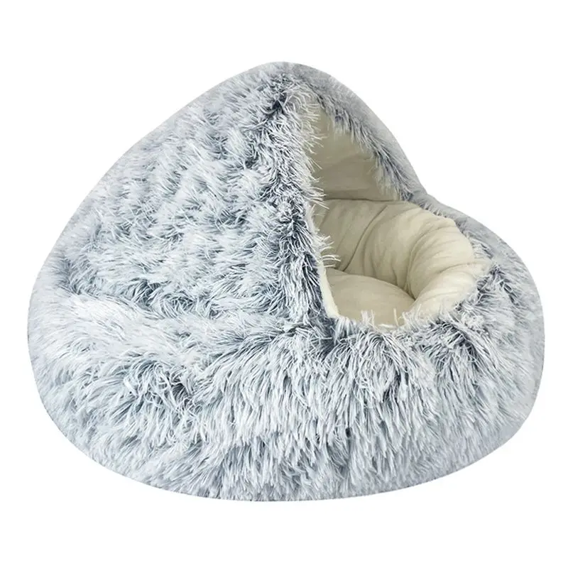 

A20F-Зимняя длинноворсовая лежанка для животных, круглая подушка для кошек, домик для животных 2 в 1, теплый спальный мешок для животных, лежанка-гнездо для мелких животных