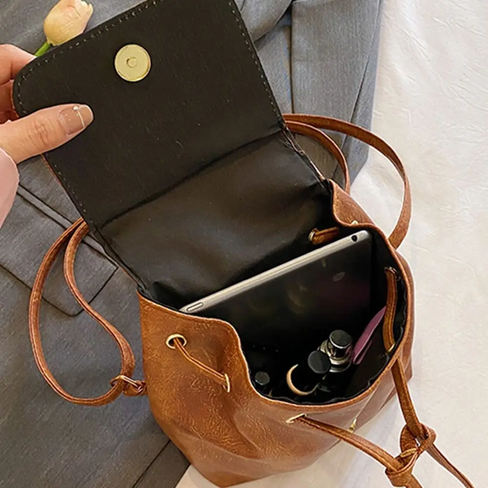 Mini PU PU Backpack Brown Solid Color Solid Color Shoulder Bag Korean Style Handbag Retro Backpack Lady