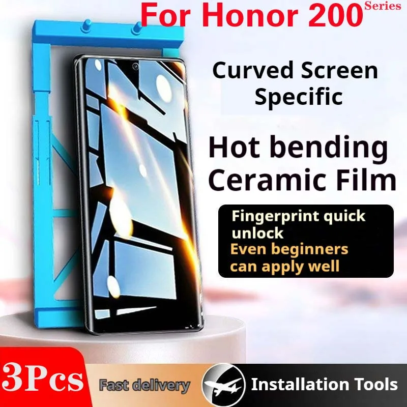 Honor200Pro Privacy Curved Screen Protector For Honor 200Pro Ceramic Film Honor200 Pro Soft HD Anti-Peeping Unlock Full Coverage