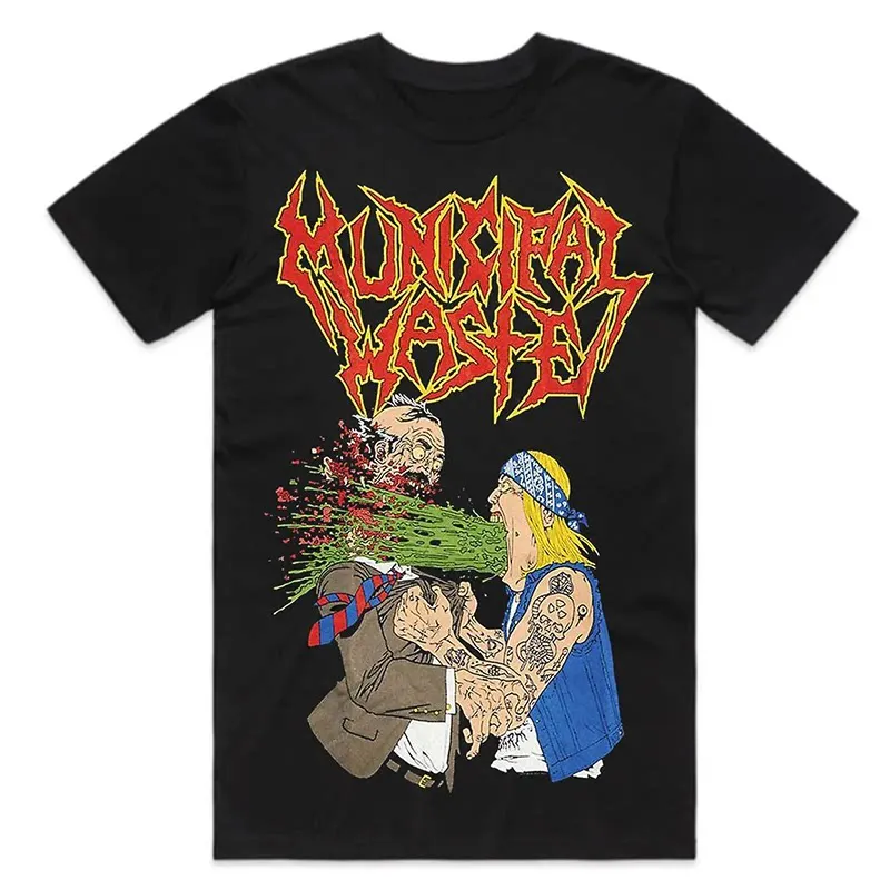 Retro American Scolding Metal Band MUNICIPAL WASTE Men's Punk Rock Style American Short-sleeved T-shirt