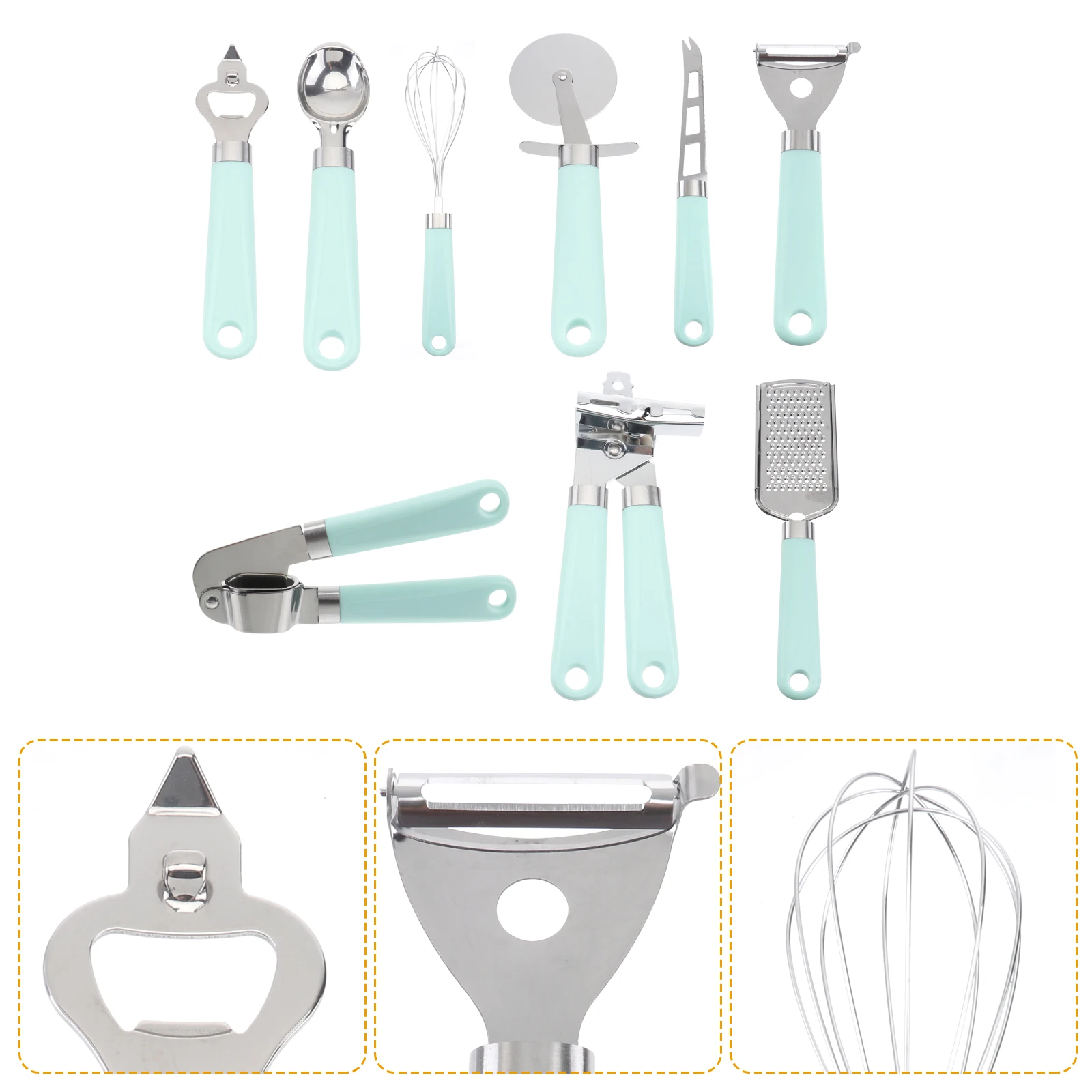 

9pcs Kitchen Tool Set Plastic Handle Cooking Utensils Stainless Steel Baking Gadgets Safe Smooth Edges Portable Helper