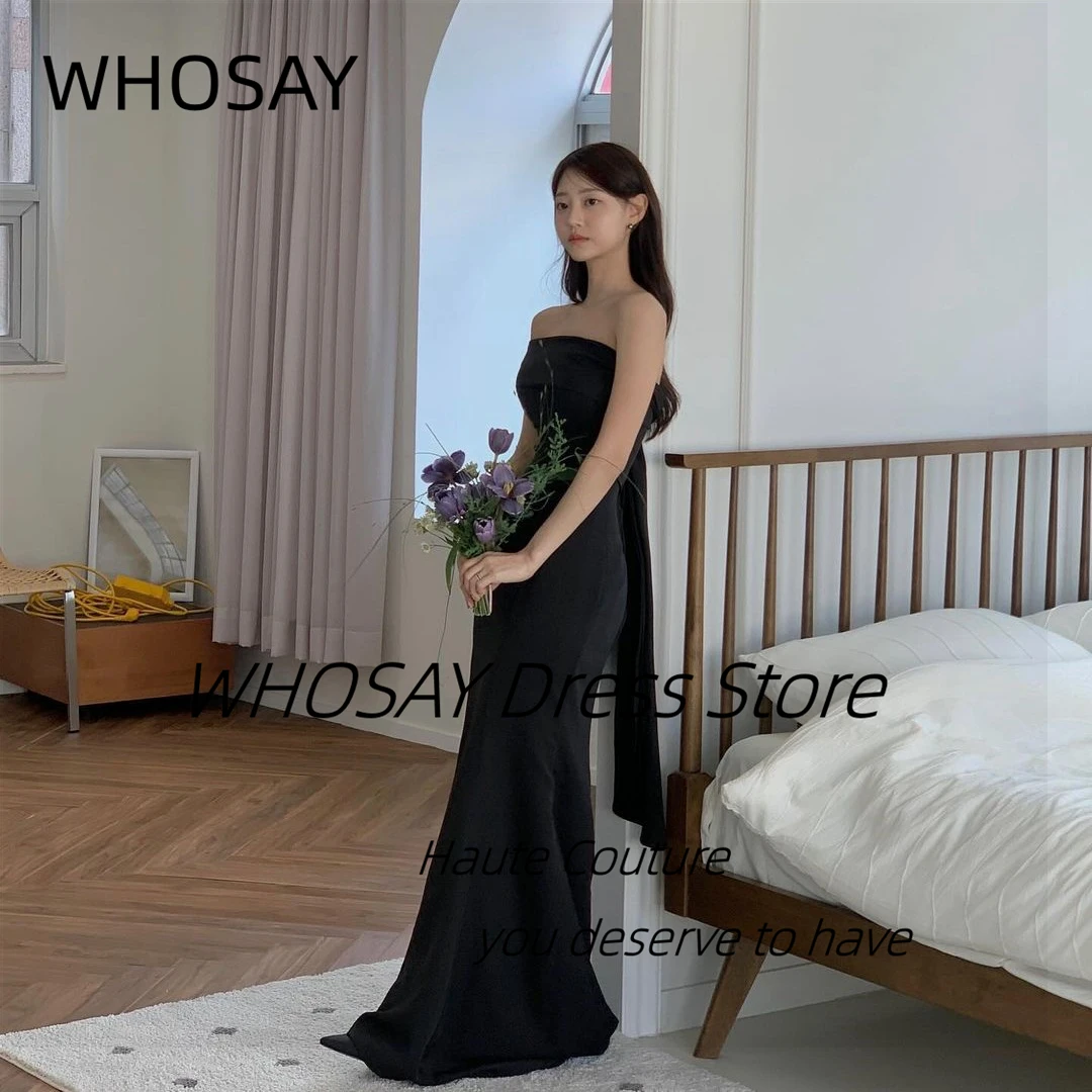 

WHOSAY 셀프웨딩드레스 한국 Strapless Black Prom Dresses Sexy Back Bridesmaid Dress for Wedding Party Long Elegant Evening Gowns