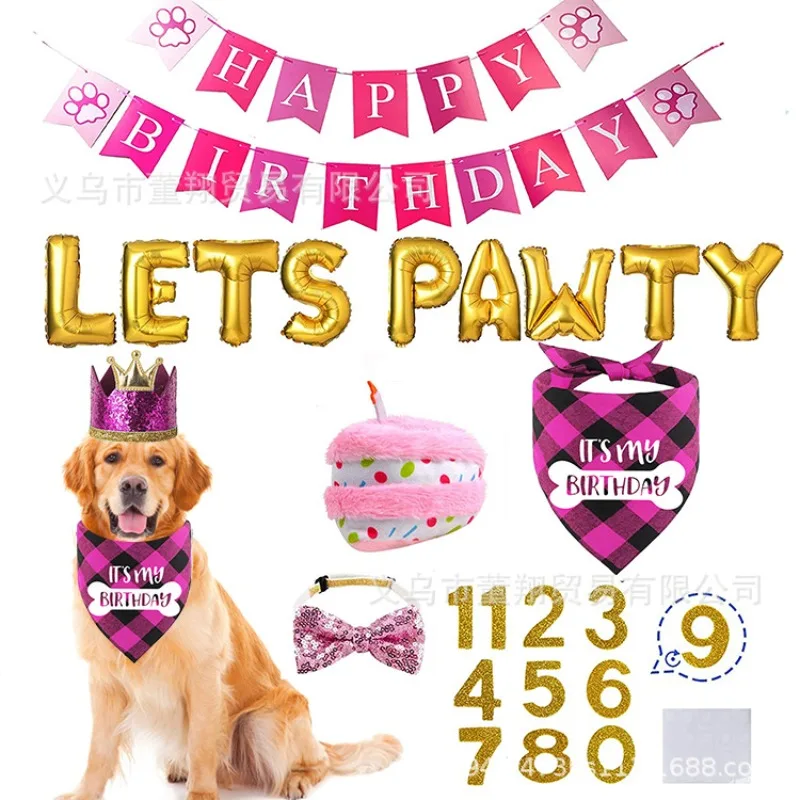 

Dog Birthday Party Decorations Set Bandana Hat Bow Tie Balloons Photo Booth Props Pet Celebration Supplies Doggy Cat Happy Day