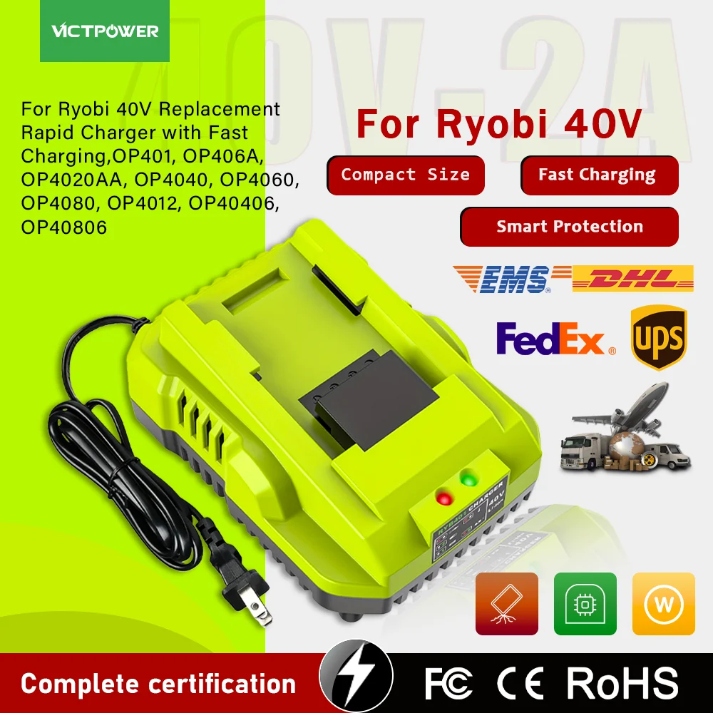 New Victpower 40V 2A fast Charger For Ryobi OP4040 OP4050 OP4050A OP40601 OP4026 OP4015 OP4030 Power Tools battery US/EU Plug