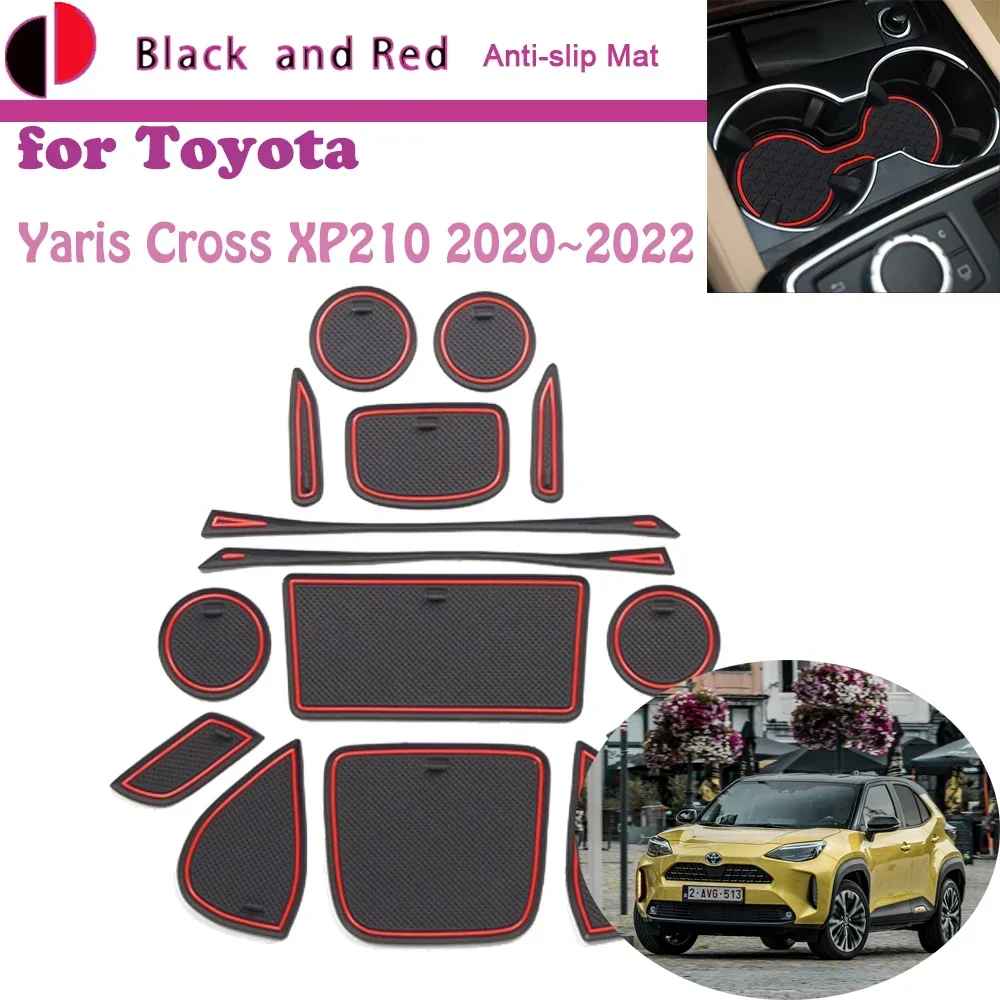 Car Rubber Door Groove Mat for Toyota Yaris Cross XP210 2020~2023 2022 Cup Cushion Gate Slot Coaster Dust-proof Pad Accessories