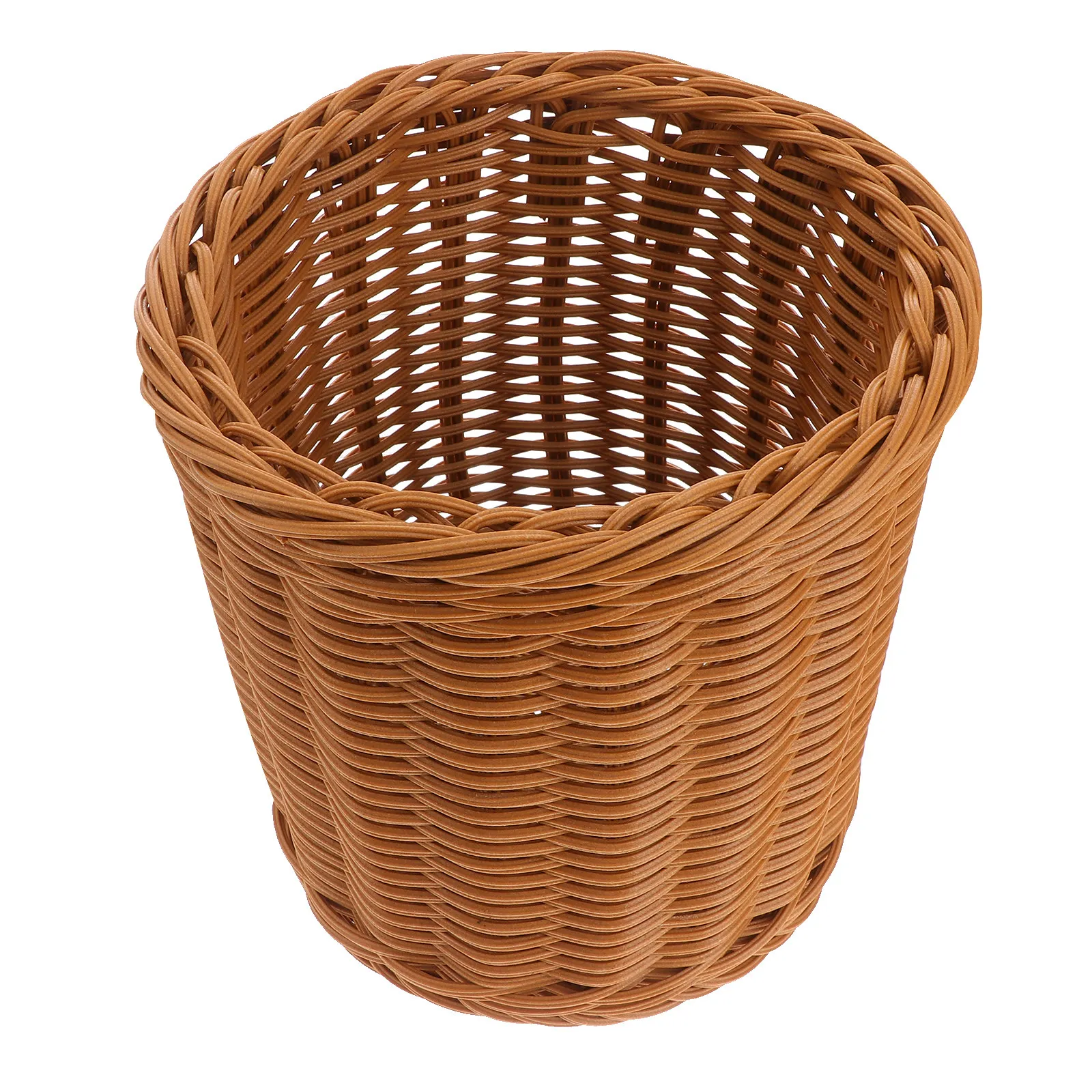 Plastic Imitation Rattan Sundries Storage Basket Desktop Pen Holder for Office Home School Hotel Decor Rustic Style Medium Size