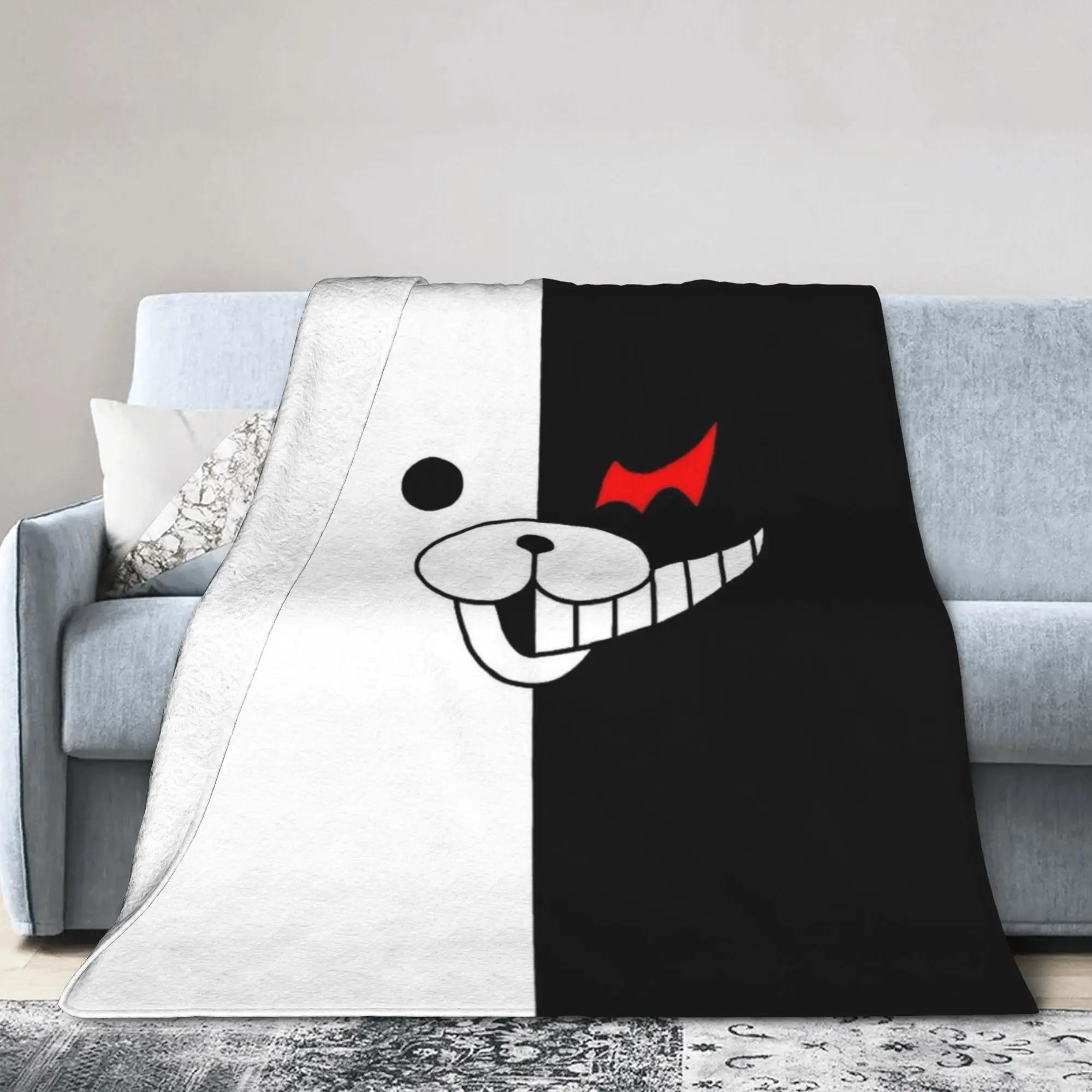 Monokuma Game Blankets Coral Fleece Plush Danganronpa Breathable Thin Throw Blanket for Bedding Travel Plush Thin Quilt
