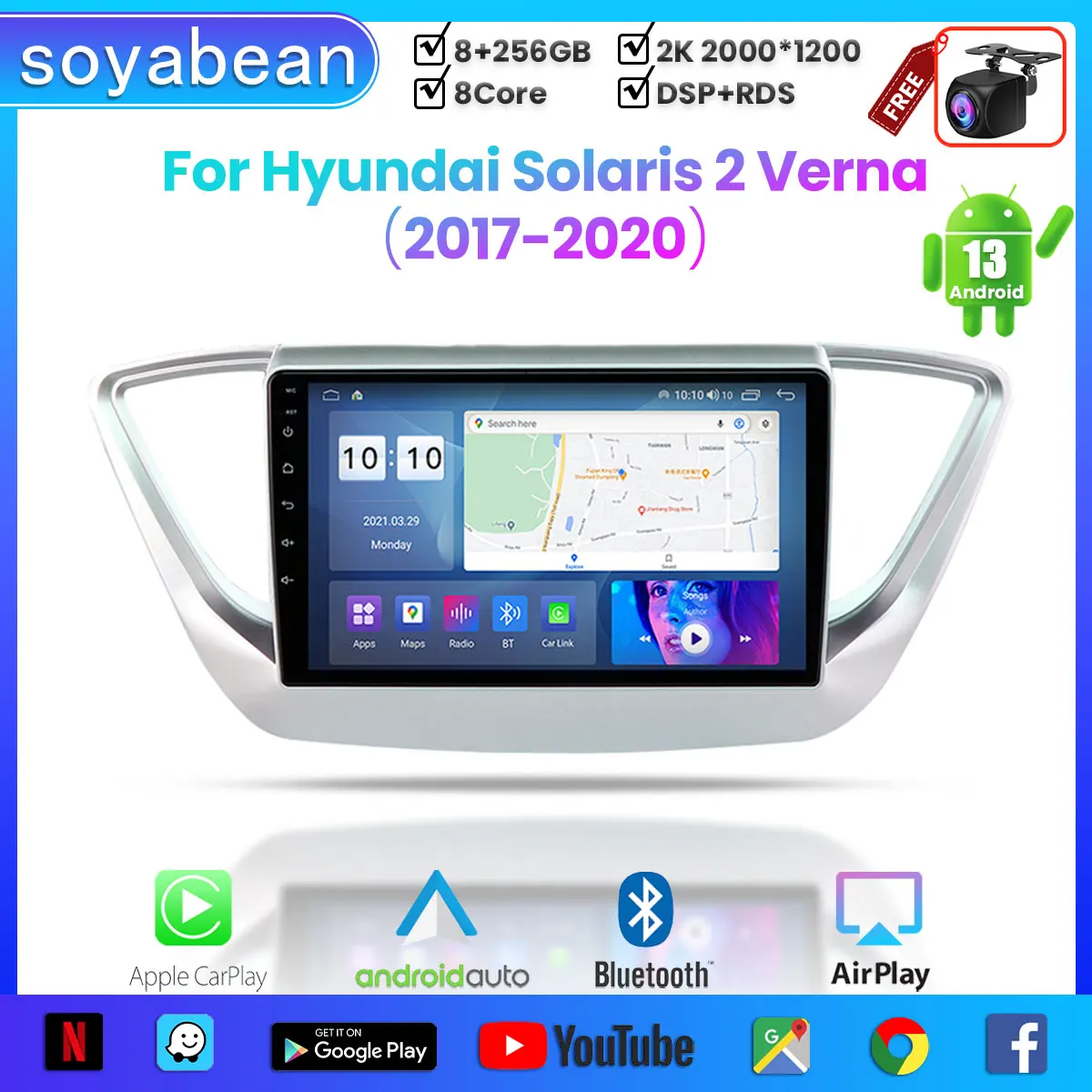 

Android 13 Car Radio for Hyundai Solaris 2 Verna 2017-2020, 9inch 2K Multimedia Player with 4G Car Carplay & 2Din GPS Navigation