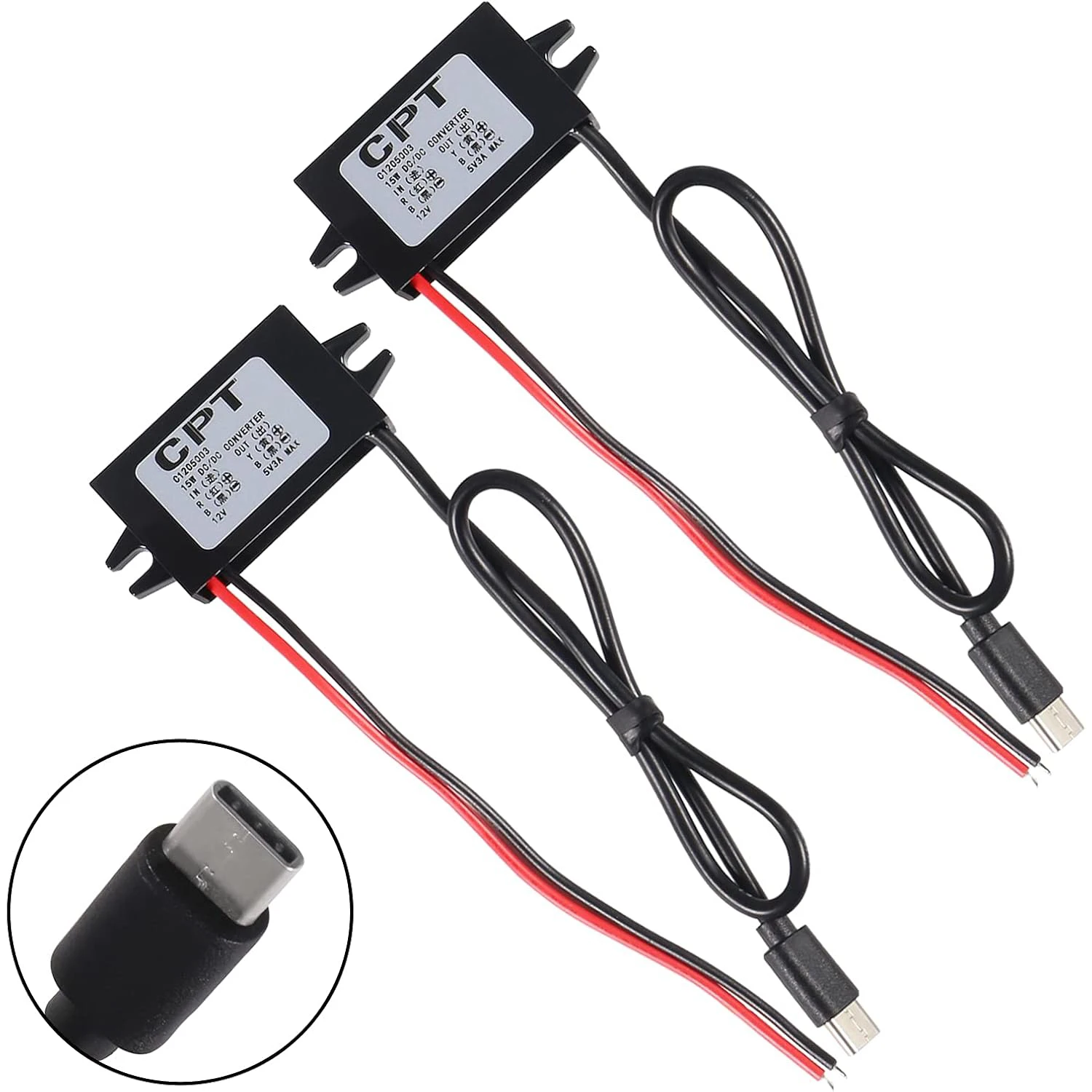 2pcs DC Converter 12V/24V to 5V 3A 15W DC Buck Converter Module Type-C USB Power Adapter for Raspberry Pi 4, Cellphone, Car