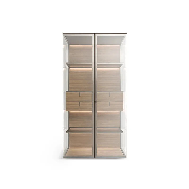 Italian light luxury glass wine cabinet modern high-end hand-made wine display cabinet aircraft cabinet walnut wall dining side