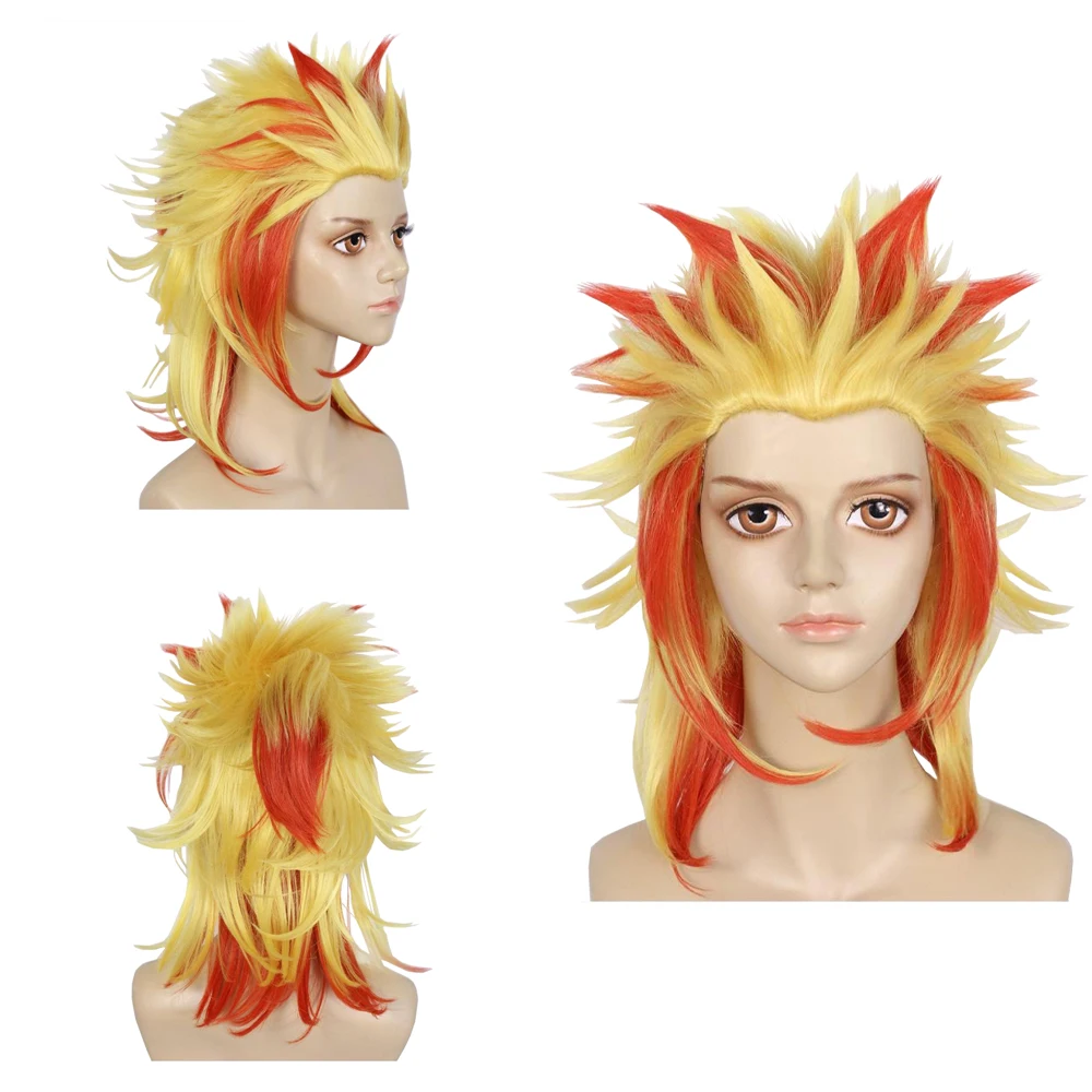 Anime Demon Rengoku Kyoujurou‌ Cosplay Synthetic Hair For Both Men And Women, Suitable For Halloween Daily Party Wig