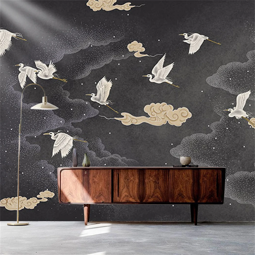 Custom White Crane wallpaper for walls Mural wall art TV Background Bedroom Sofa furniture 3D Wall Paper living room decoration