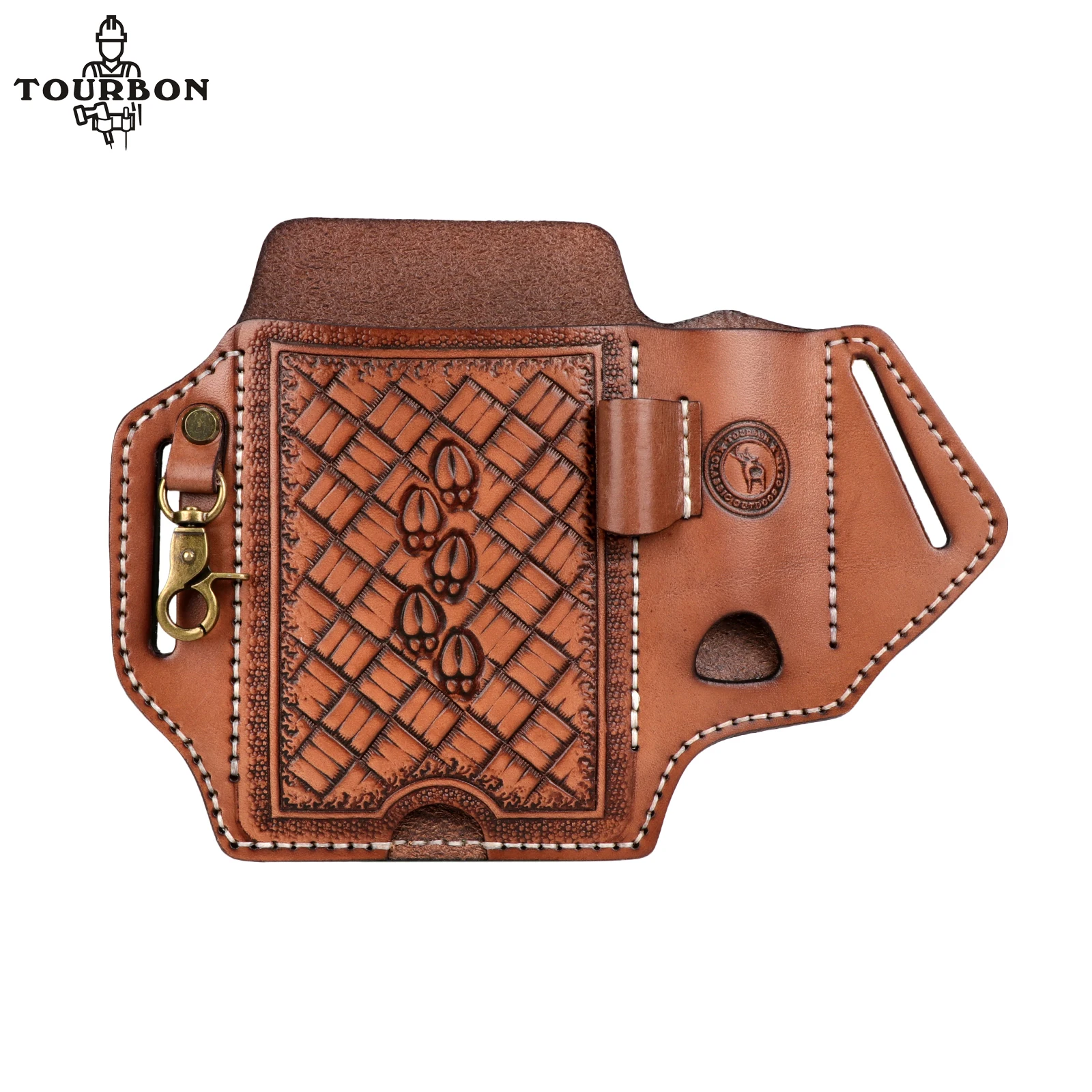 

Tourbon Leather Universal Cell Phone Pouch Folding Knife Sheath EDC Pocket Organizer Pen Holder Key Chain with Belt Loop Brown