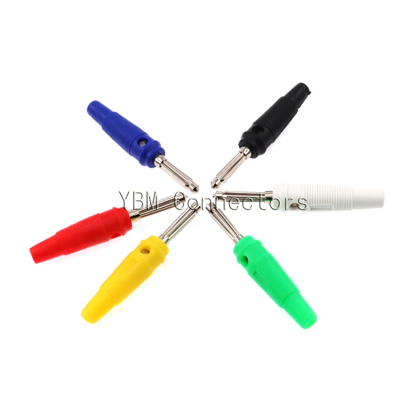 5pcs 4mm Banana Plugs Connector Solderless Video Musical Speaker Stackable Cable Wire Pin Banana Plug Connectors Red Black Blue