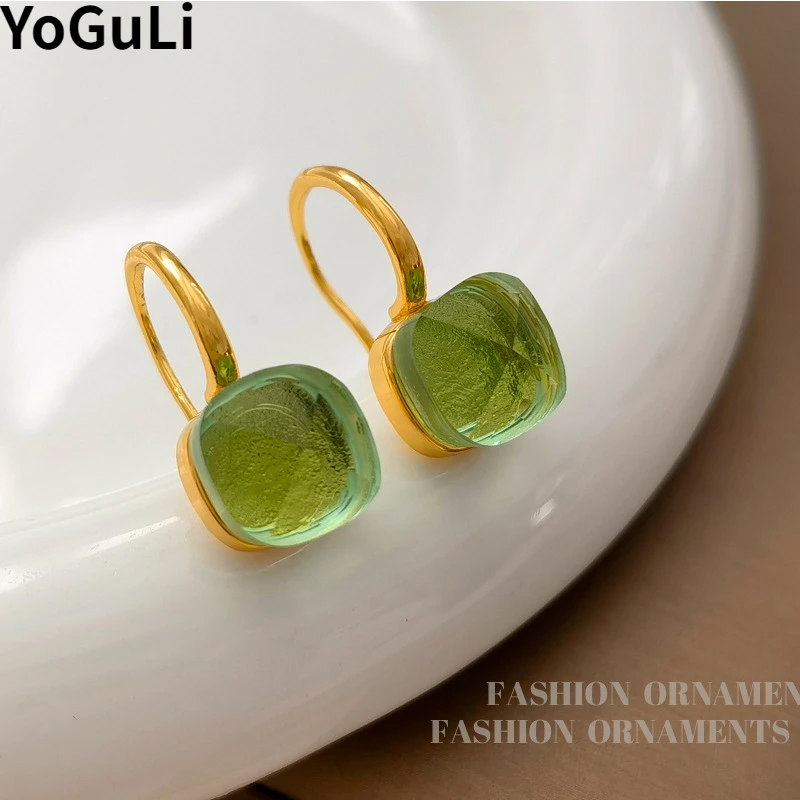 Trendy Jewelry Vintage Temperament Green Color Glass Earrings For Women Female Gifts Simply Design Ear Accessories