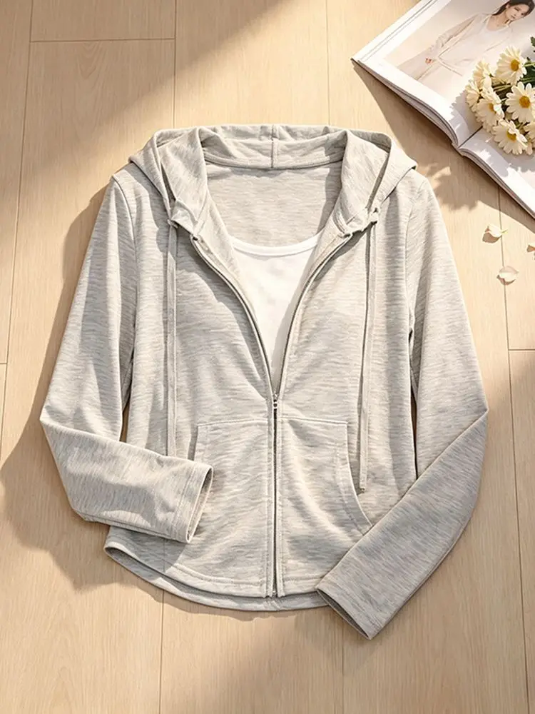 Design False Two-piece Jacket Long-sleeved Top Women Lightweight Coat Sun-protective Jacket Zipper Sweatshirt Sportswear Jackets