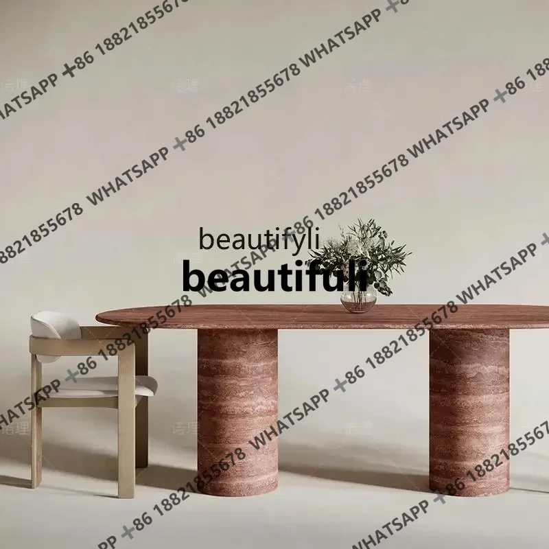 X1Natural travertine dining tablemedium antique square dining table modern simple Italian minimalist light luxury wabi sabi styl