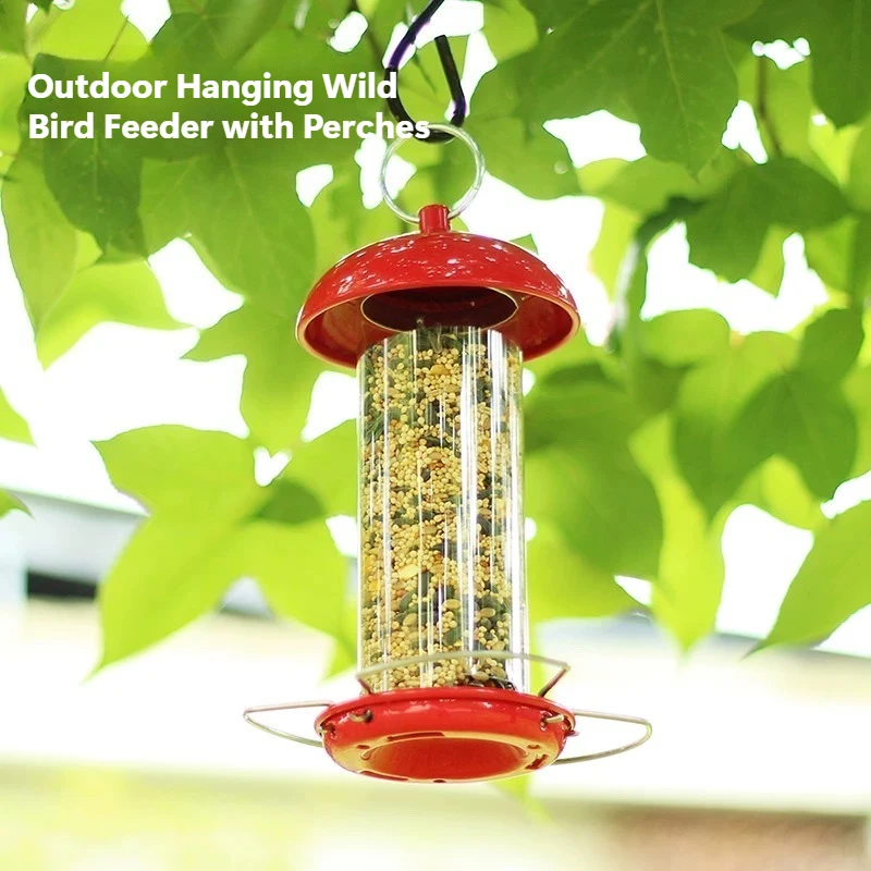 Metal Outdoor Hanging Wild Bird Feeder with Perches, Bird Seed Container for Garden Yard Patio Decor view 2