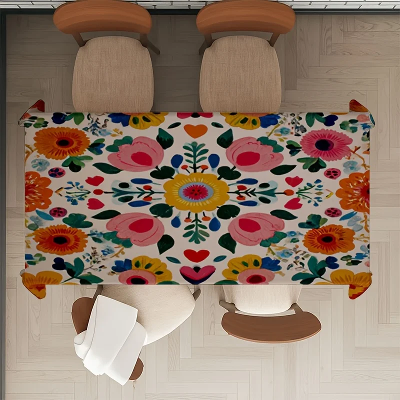 A Soft, Stylish, And Colorful Floral Tablecloth, Machine Washable And Easy to Clean, Perfect for Everyday Home Decor, Suitable for Indoor Or Outdoor Dining Tables, Enhances The Dining Atmosphere, Table Decoration, Valentine'S Day Decor