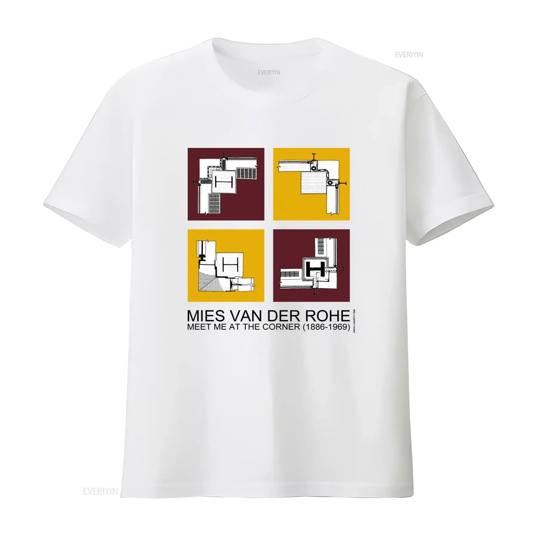 Camiseta vintage de los años 90 con diseño de arte arquitectónico de Mies Van Der Rohe, Meet Me At The Corner 1886 1969, diseño vintage, lavado, elegante, ligeramente desgastado.