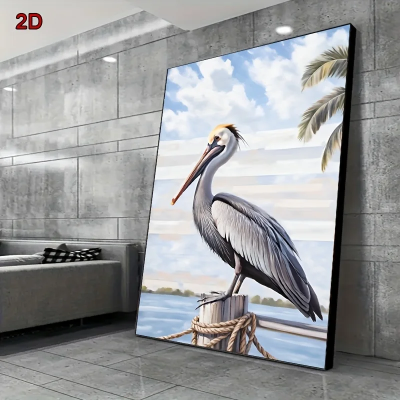 2D Flat, Brown Pelican Coastal Bird Art Print - 2D Flat Print Unframed Canvas Wall Art, Serene Coastal Scene with Detailed Reali