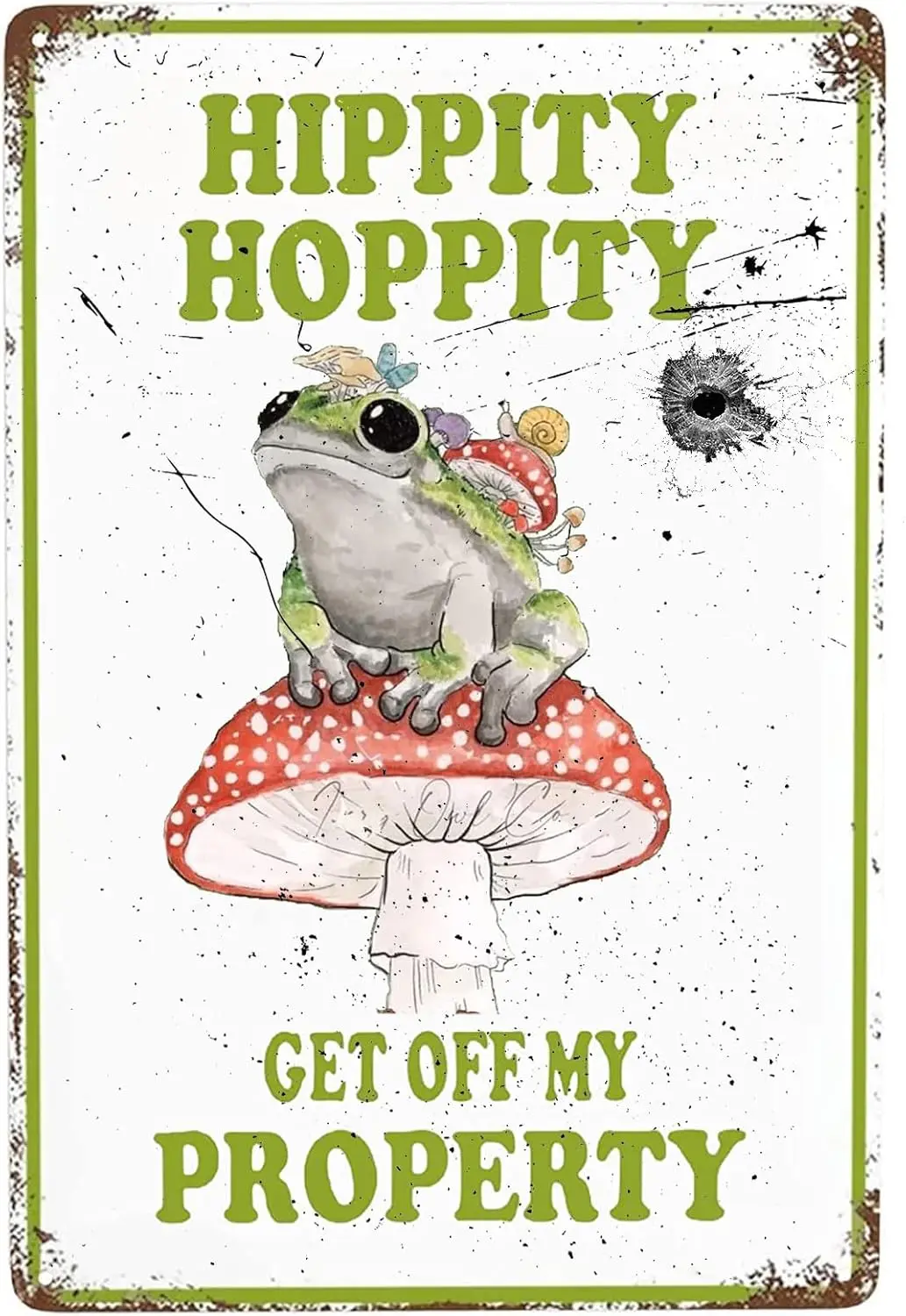 Hippity Hoppity Get Off My Property Room Sign - Funny Bedroom Door Decor - Retro Mushroom Wall Decorations - Vintage Metal Tin N