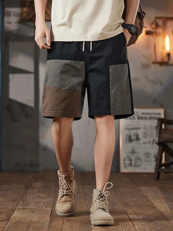 

Retro Japanese Workwear ort Pants Men's Summer Trendy Brand Personalized Splicing Pure Cotton Five-Part Loose Casual Pants