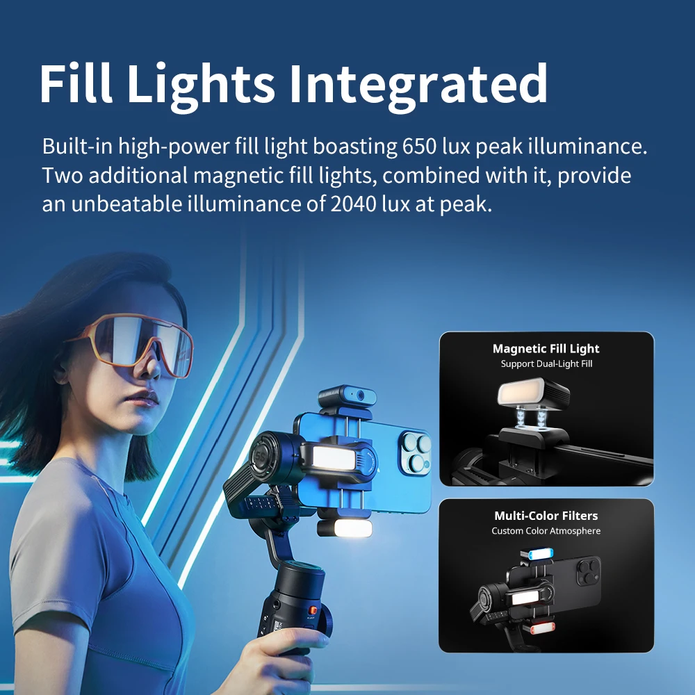 ZHIYUN Official SMOOTH 5S AI Smartphone Gimbal 3-Axis Gimbals Fill Light Phone Stabilizer for iPhone 15 Pro Max Android