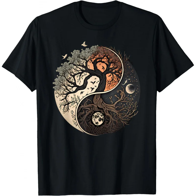 Harmonious Tees Tree of Life Yin Yang 100% cotton printed Gift t shirt Sacred Geometry Graphic clothes All size tops S-6XL