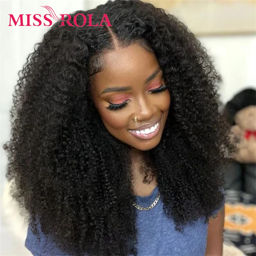 Miss Rola Hair Afro Kinky Curly 13x4 Lace Front Human Hair Wigs 180% Density Brazilian Afro Curly Wigs Remy Hair Wig Pre Plucked