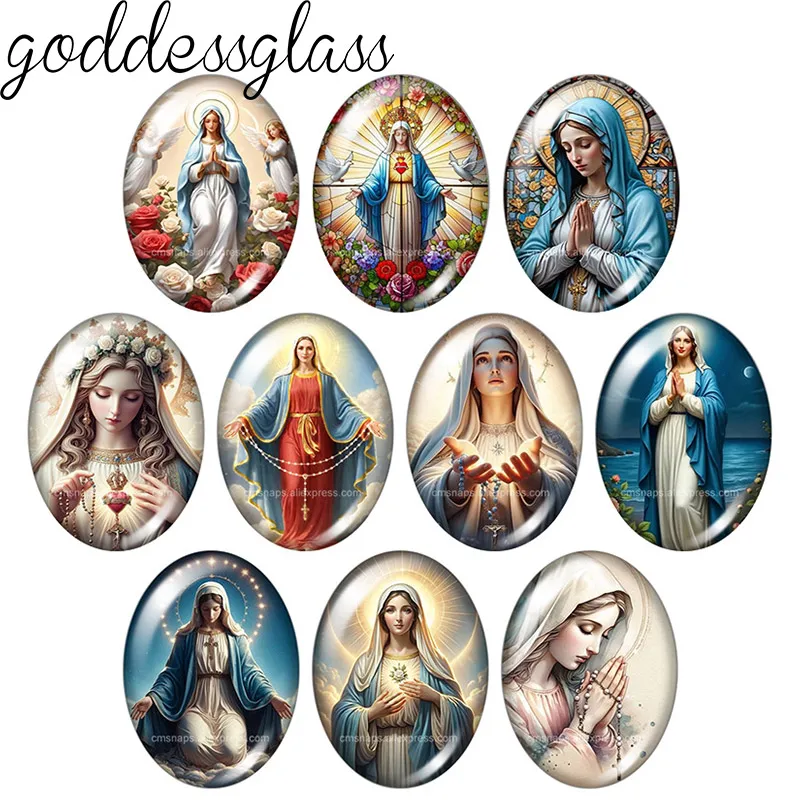 Vintage The Virgin Mary Christian Faith Blessed Prayer 13x18mm/18x25mm Oval Photo Glass Cabochon Demo Flat Back Making Findings