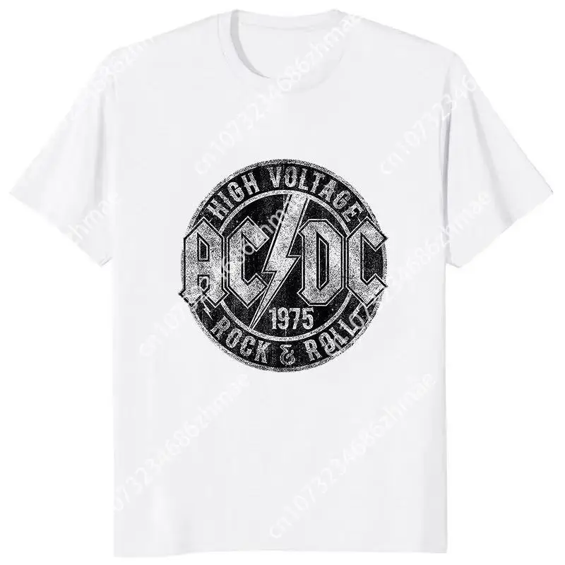 Ac High Voltage 1975 Dc Black Men T Shirt Hot Sale Summer Short Sleeves Cool Hip Hop Streetwear T-shirt Hipster Korea Style Tees