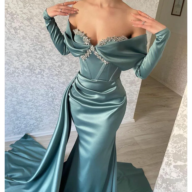 SoDigne Sweetheart Formal Evening Gowns Sexy Corset Mermaid Prom Dresses 2022 Sexy Side Tail Satin Evening Party Dress