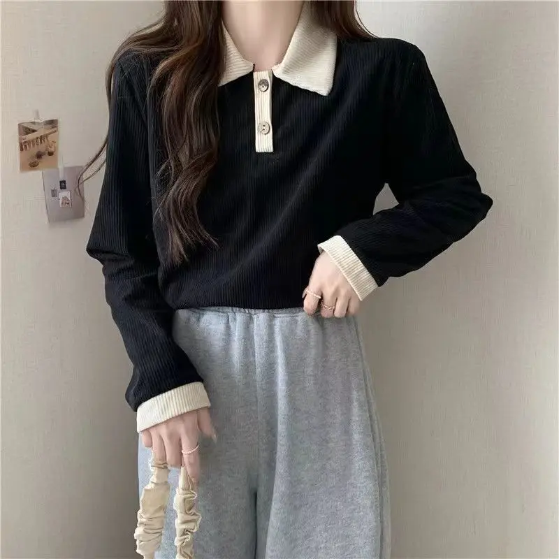 

Spicy Girl Long Sve Ne Knitted Top Women's Thin Loose Collar Base irt Early Autumn New Sle Polyester Fiber