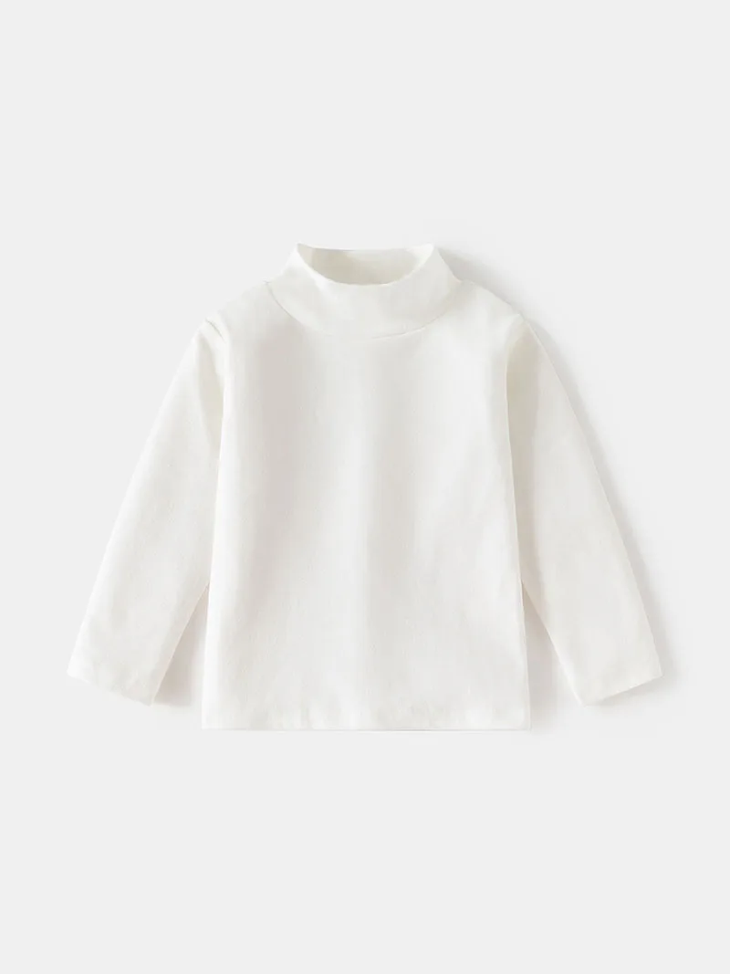 2026 Spring New Kids Boys Undershirts 2-6T Solid Color Bottoming Shirt For Girls Thin Loose High Neck Children Boys Long T-shirt