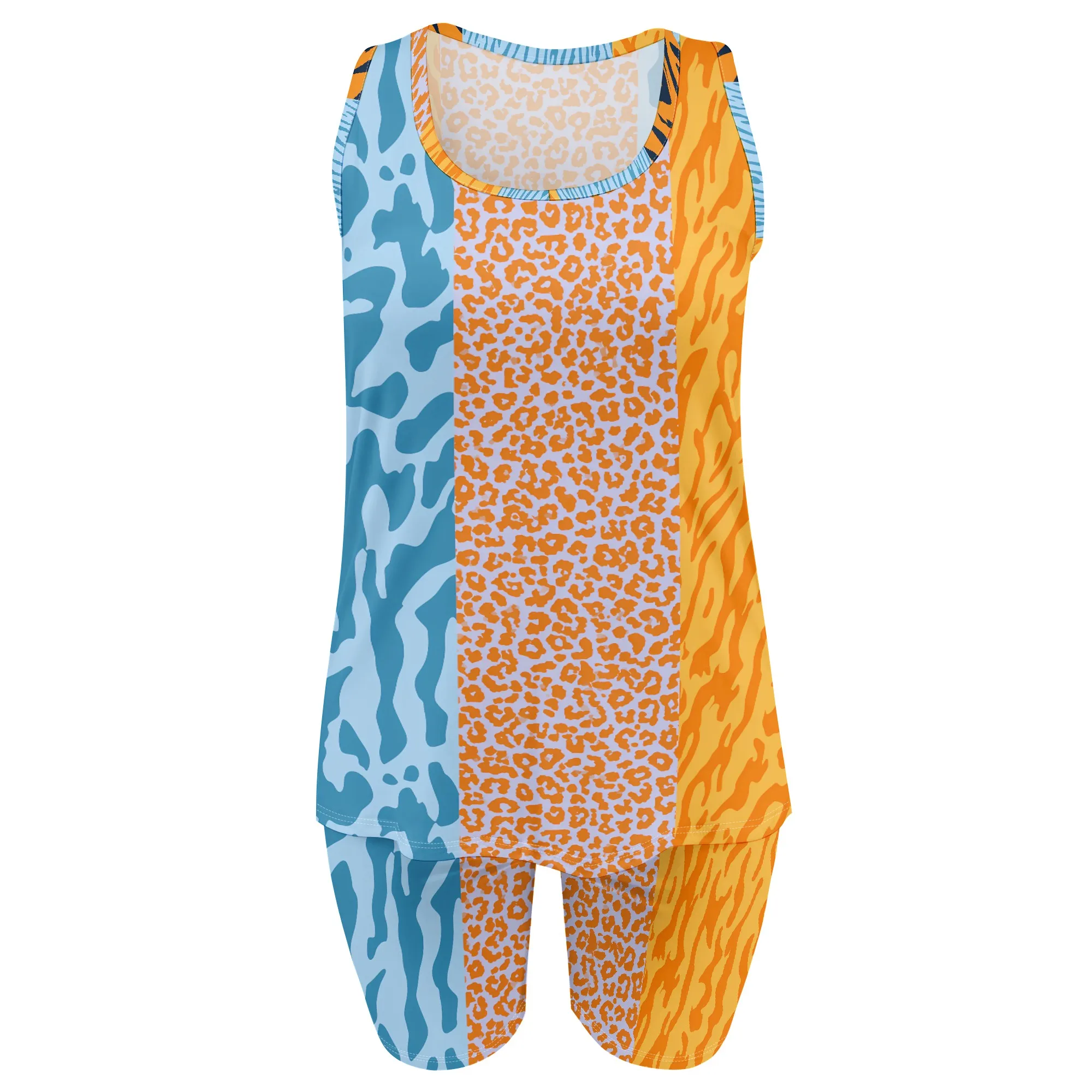 Colorblock Animal Print Set, Leopard Tiger Zebra Pattern Top And Shorts, Summer Beach Vacation Outfit, S-2XL