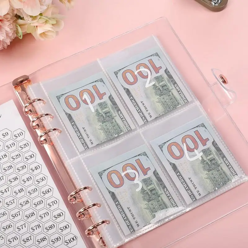 지퍼 스티커 펜이 있는 2024 회계 장부, 100 일 경비 절약 컴팩트, 현금 정리함, 예산바인더 챌린지 북