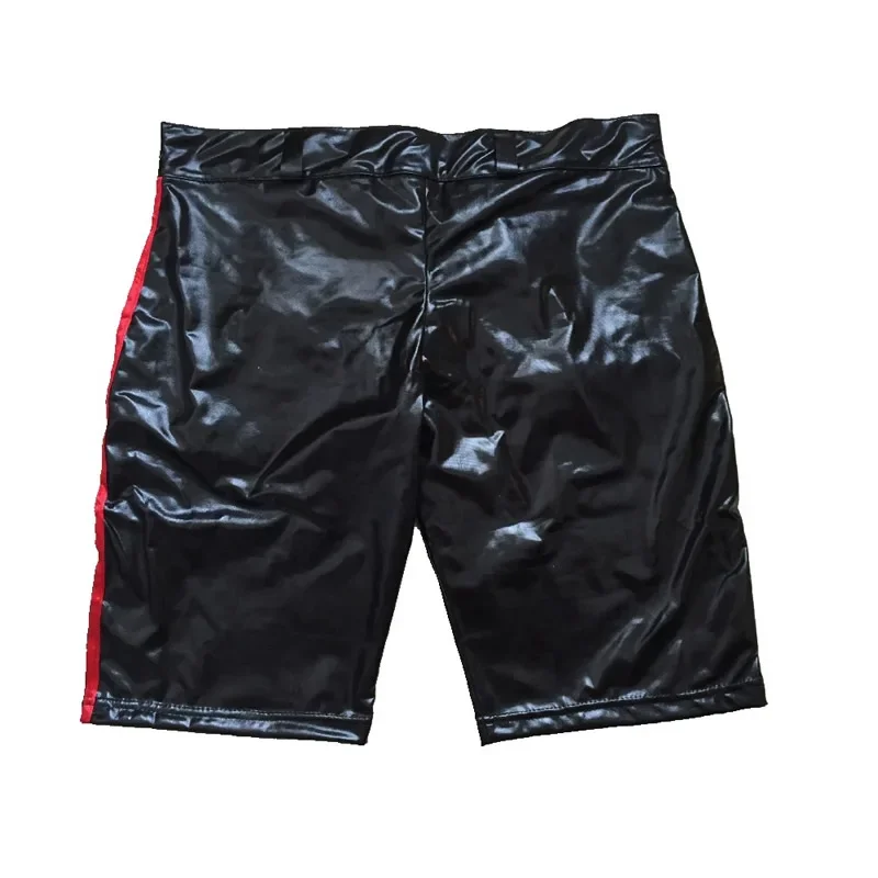 Mens Open Butt Faux Leather Boxer Shorts Nightclub Stage Skinny Fetish Shorts Men Sexy Gay PVC Leather Underwear Dance Clubwear