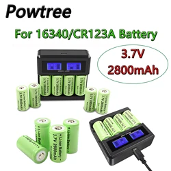 Powtree-レーザーペン用充電式バッテリー、LED懐中電灯セル、セキュリティカメラ、3.7v、2800mah、リチウムイオン、16340、cr123a