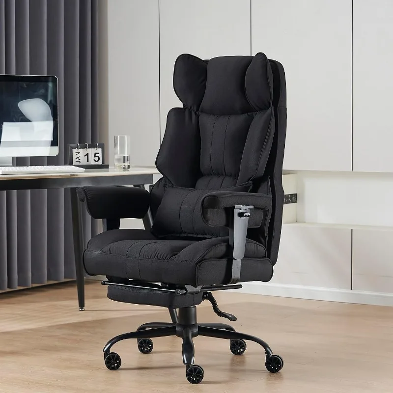 Chaise de bureau ergonomique en tissu noir, chaise de bureau grande et haute, capacité de poids de 400 lb, chaise de bureau pour dos d'instituts, Oto