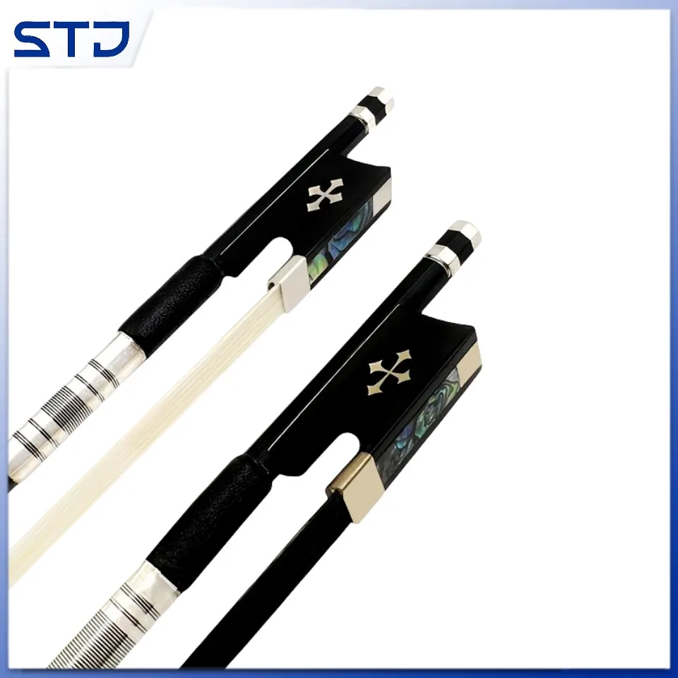 Splendid1pcs light black Grid plaid carbon Fiber Round Stick 1/4.1/2.3/4.4/4 violin bow fiddle bow,Siberia White/Black Horsetail